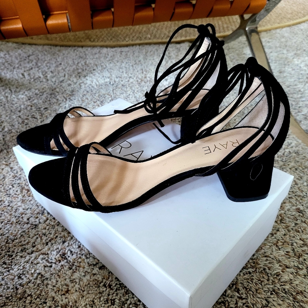 RAYE Adia suede sandals with ballet ankle ties.  Size 10